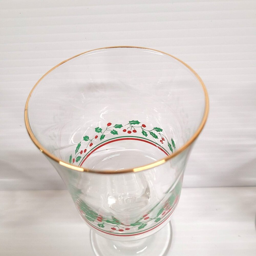 Libbey 1980s Set 6 Holly Berries Christmas Stemware Wine Glasses No Mark Vintage - Picture 6 of 7